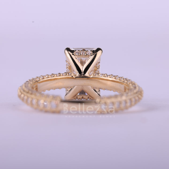 1.0CT Radiant Cut Three Side Pave Setting Moissanite Engagement Ring