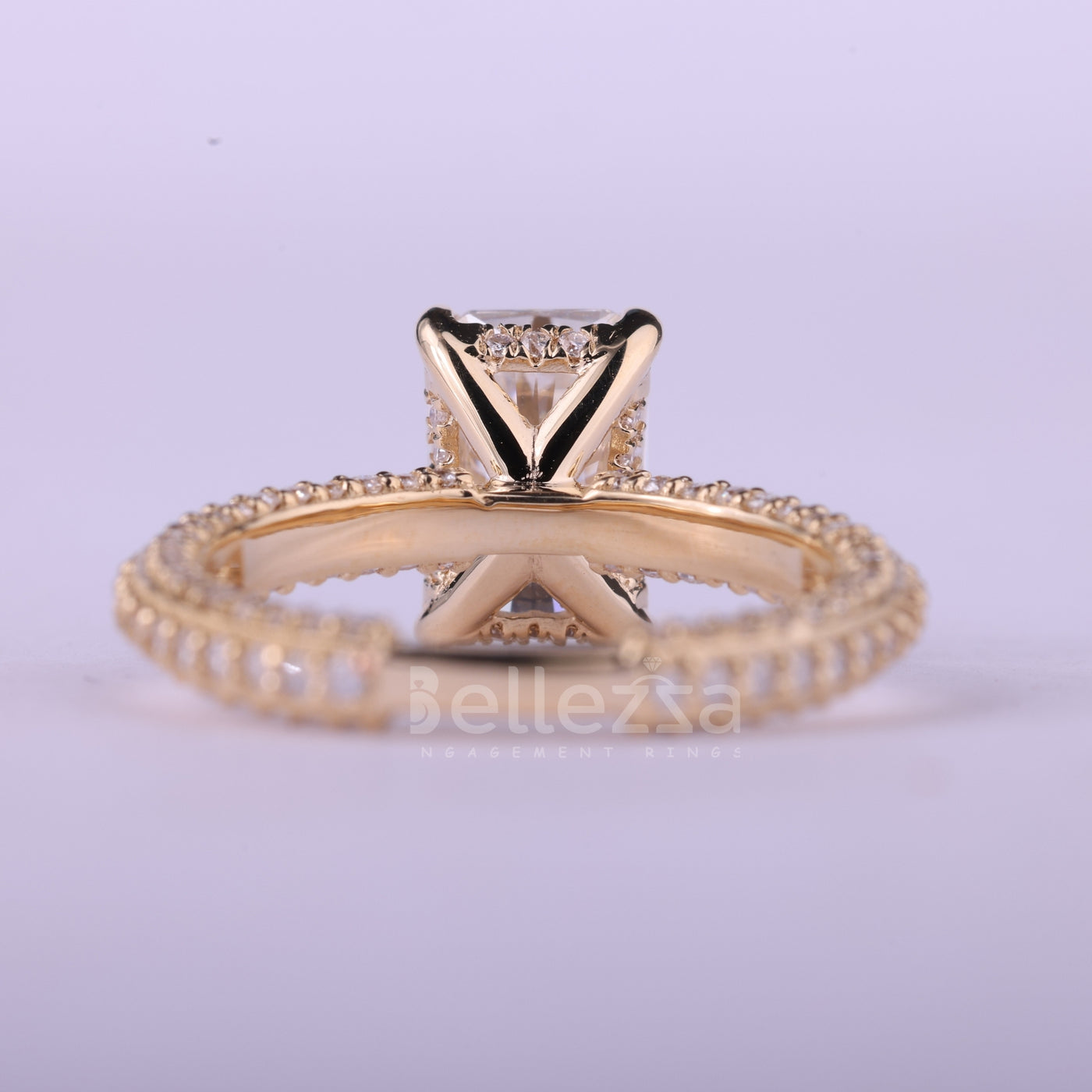 1.0CT Radiant Cut Three Side Pave Setting Moissanite Engagement Ring