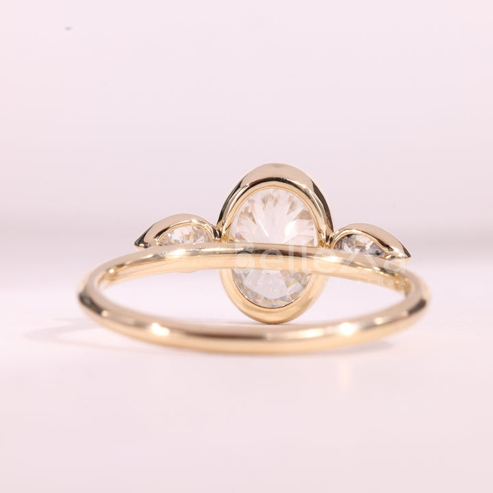 1.50CT Oval Cut Bezel Setting Moissanite Three Stone Engagement Ring