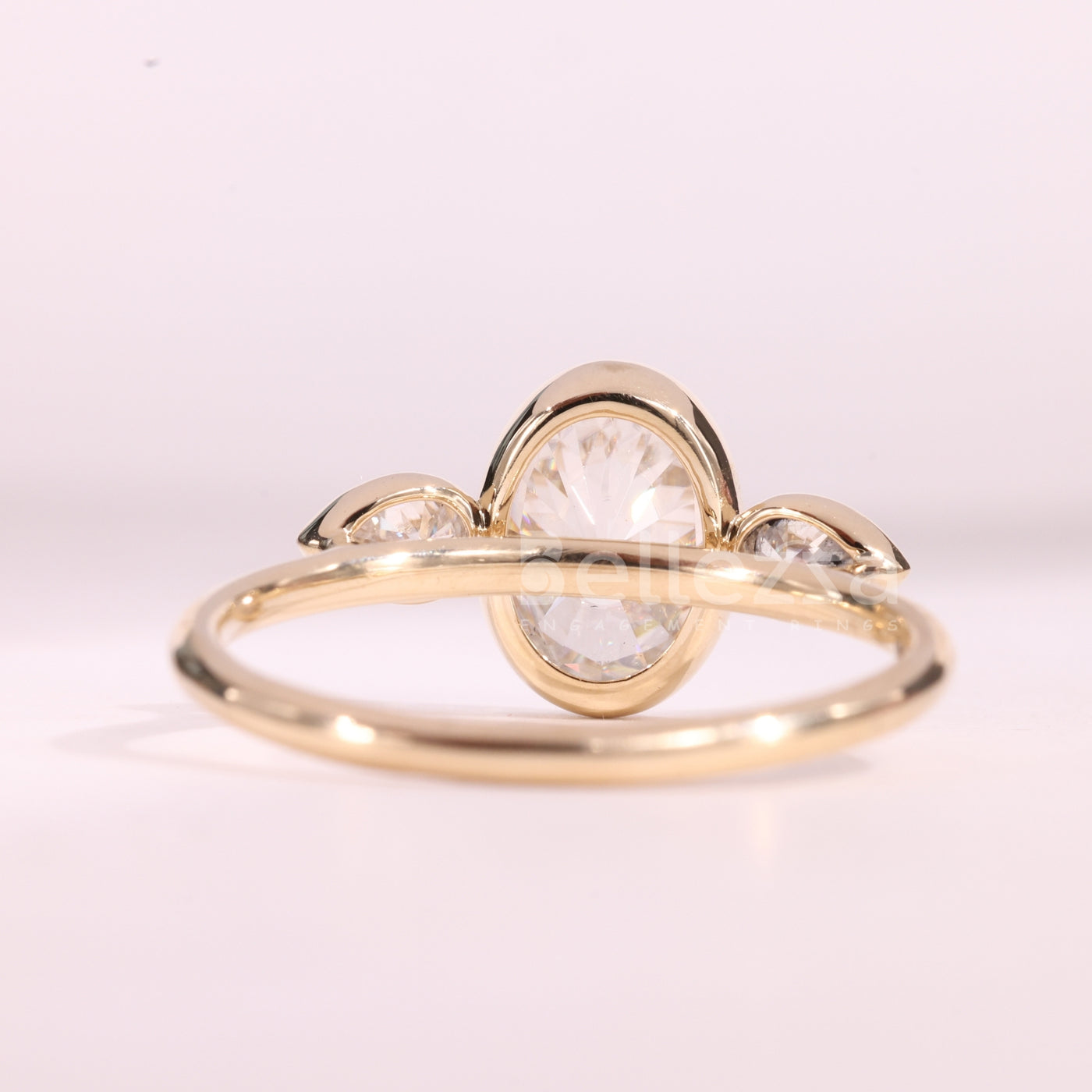 1.50CT Oval Cut Bezel Setting Moissanite Three Stone Engagement Ring