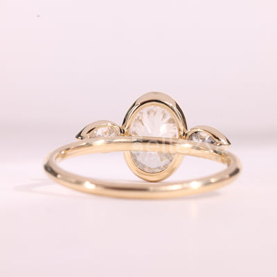1.50CT Oval Cut Bezel Setting Moissanite Three Stone Engagement Ring