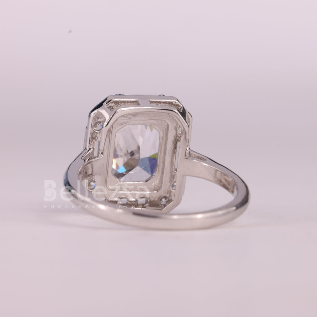 1.0CT Radiant Cut Halo Setting Moissanite Engagement Ring