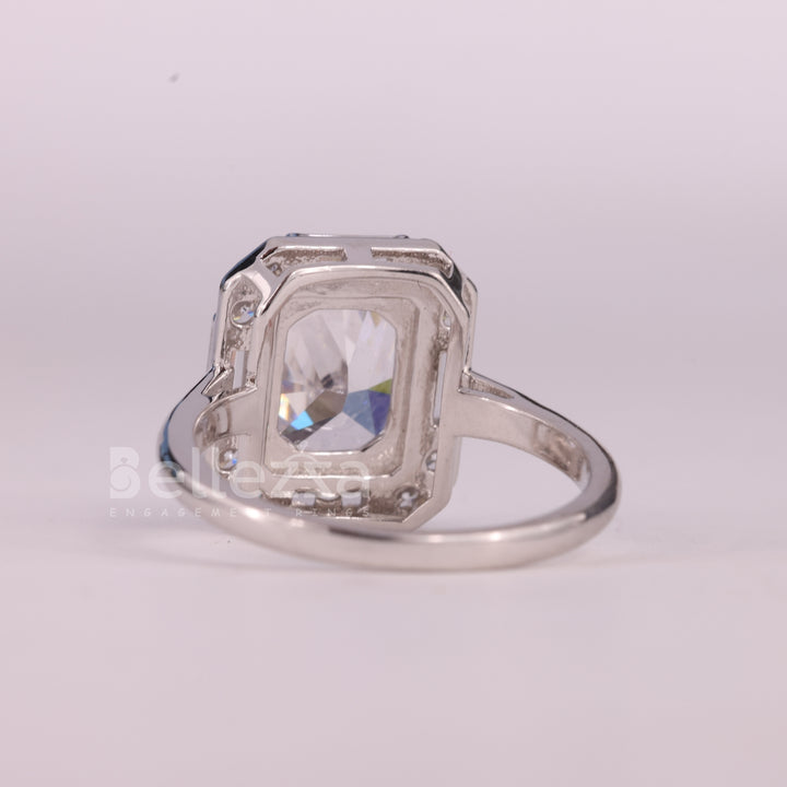 1.0CT Radiant Cut Halo Setting Moissanite Engagement Ring