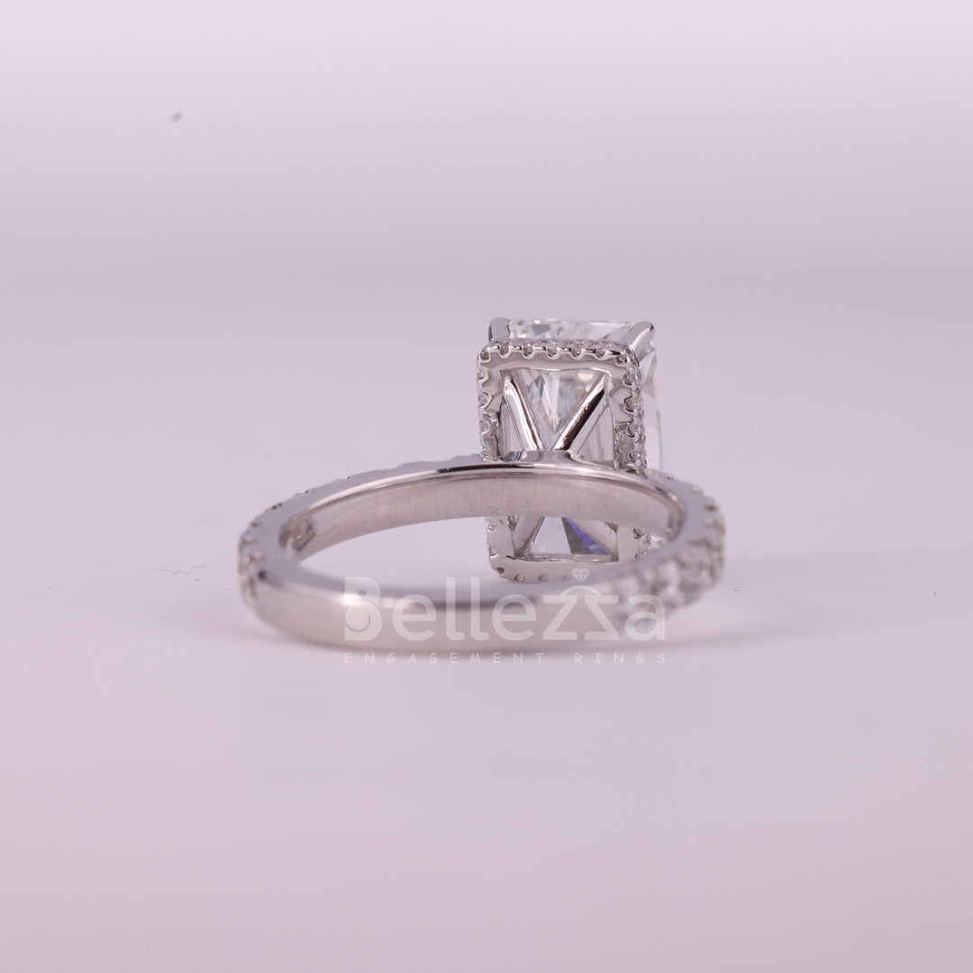 2.0CT Radiant Cut Hidden Halo Pave Setting Moissanite Engagement Ring