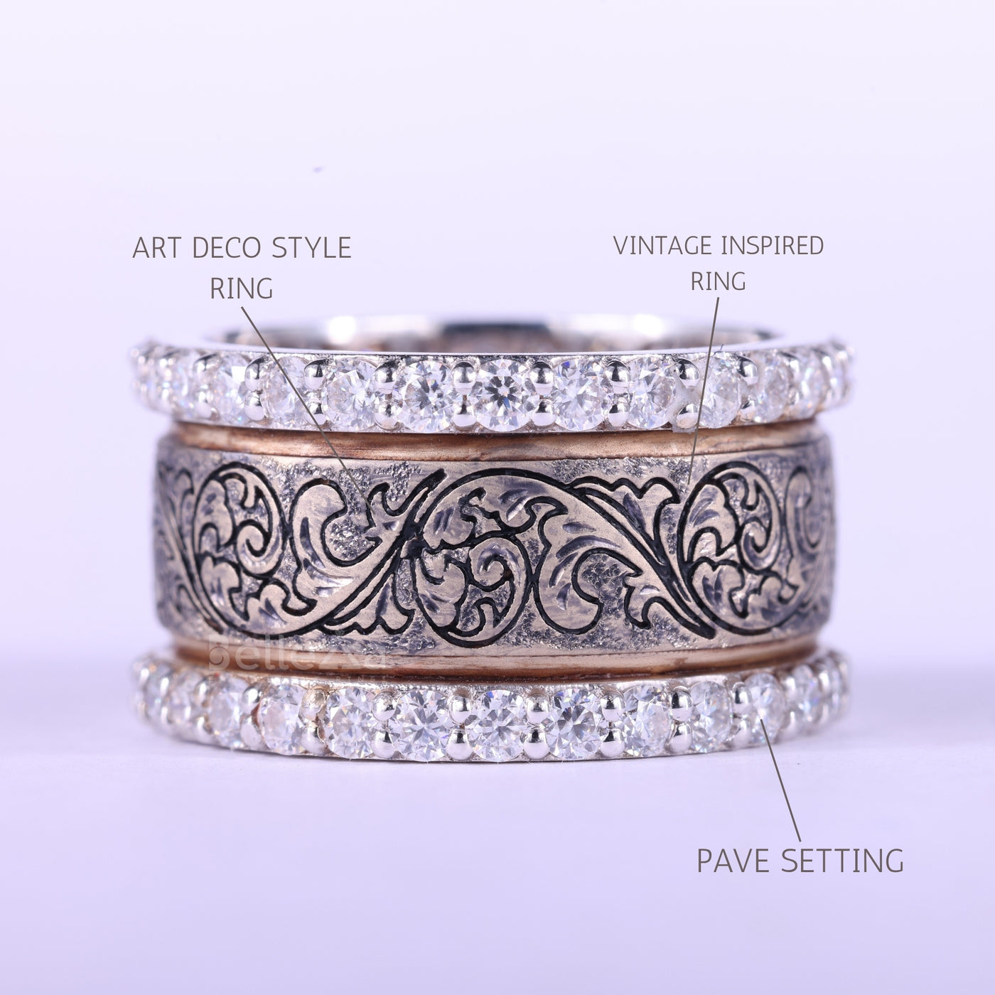 Round Cut Diamond Art Deco Vintage Inspired Unique Wedding Ring