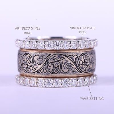 Round Cut Diamond Art Deco Vintage Inspired Unique Wedding Ring