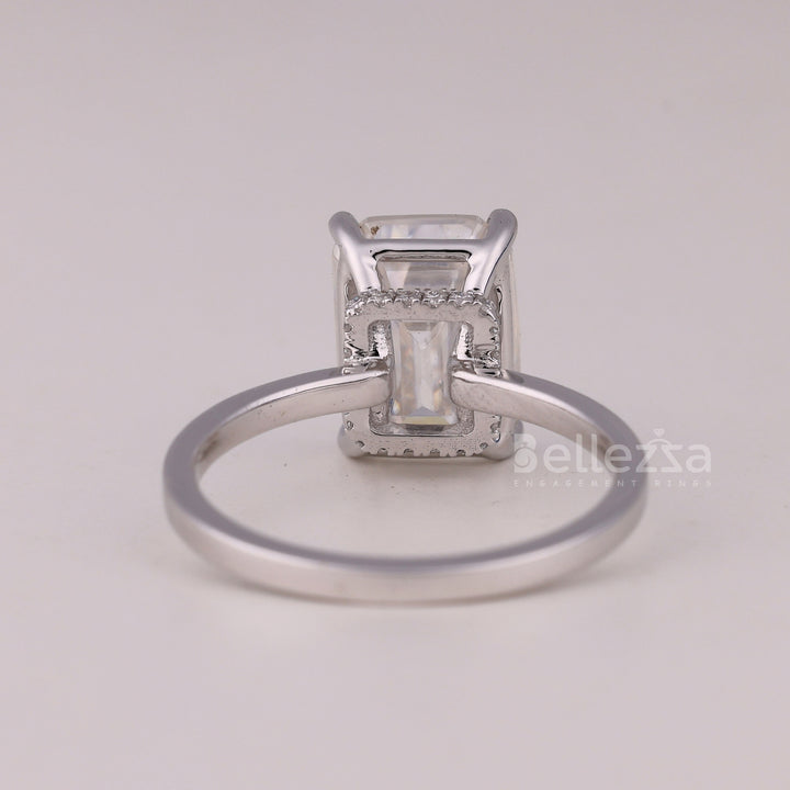 1.50CT Emerald Cut Hidden Halo Moissanite Engagement Ring