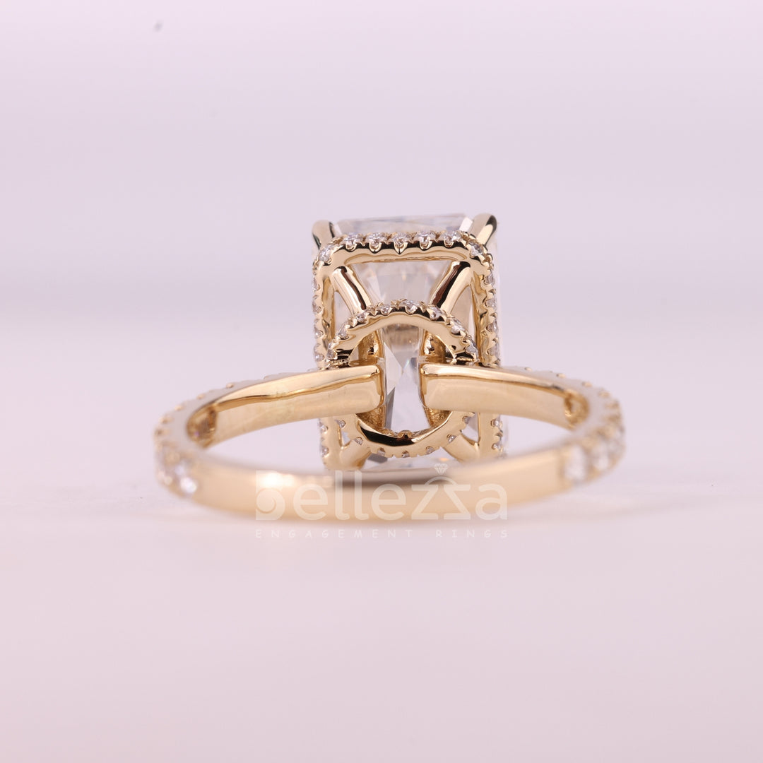 5.0CT Radiant Cut Hidden Halo Pave Setting Moissanite Engagement Ring