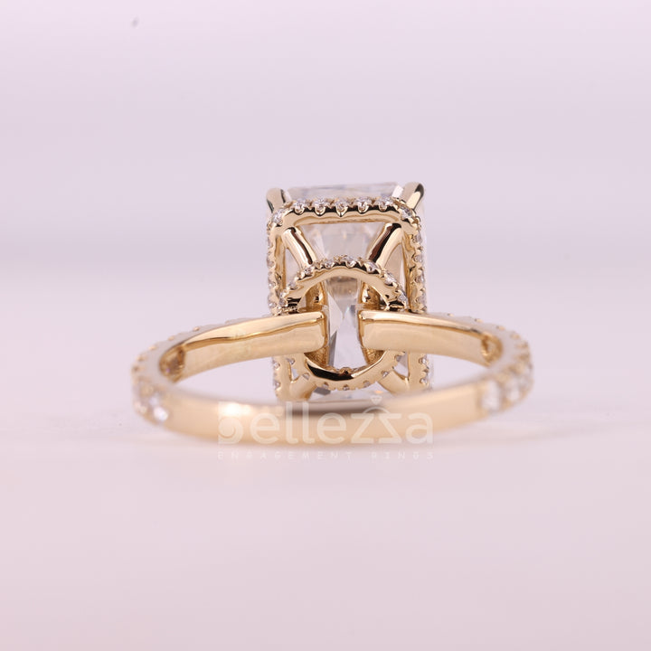 5.0CT Radiant Cut Hidden Halo Pave Setting Moissanite Engagement Ring