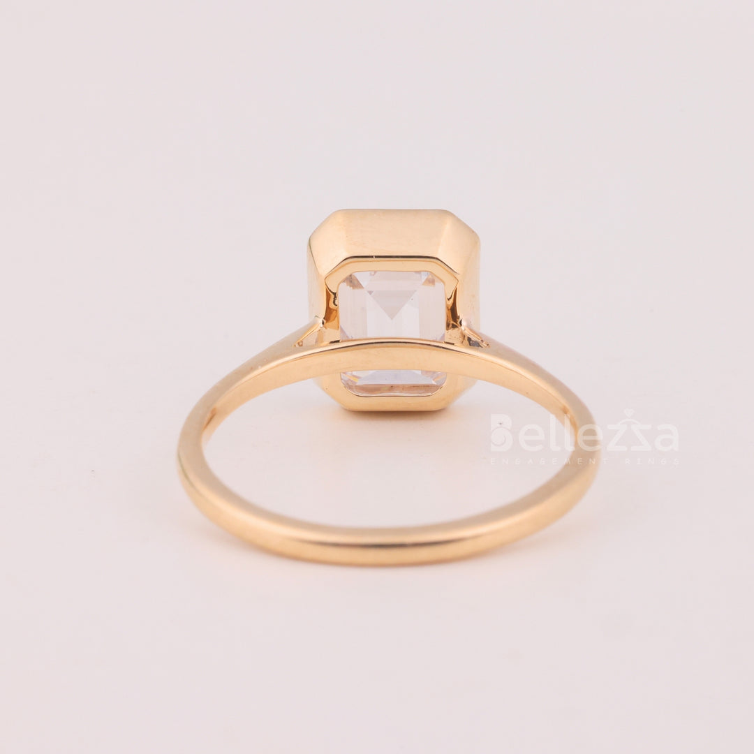 1.50CT Emerald Cut Bezel Setting Solitaire Engagement Ring
