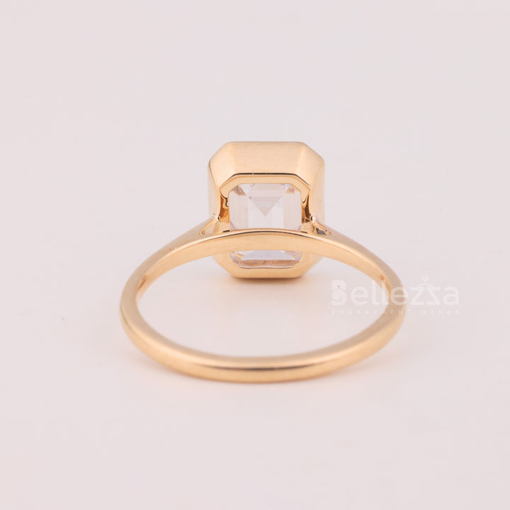 1.50CT Emerald Cut Bezel Setting Solitaire Engagement Ring