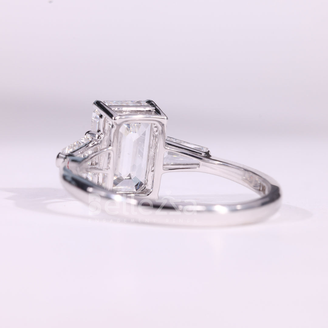 1.50CT Emerald Cut Diamond Three Stone Moissanite Engagement Ring