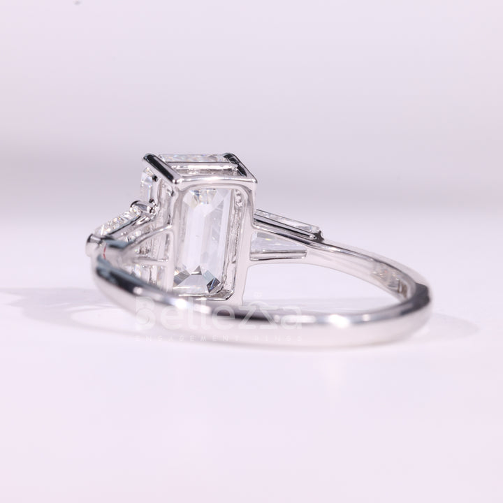 1.50CT Emerald Cut Diamond Three Stone Moissanite Engagement Ring