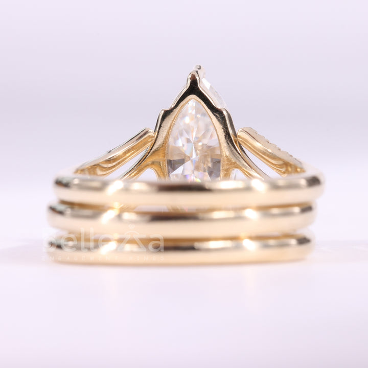 2.0CT Marquise Cut Unique Curved Moissanite Engagement Ring Set