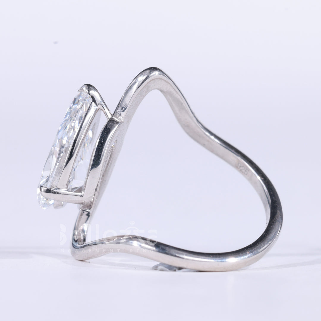 1.50CT Pear Cut Diamond Unique Curved Solitaire Engagement Ring