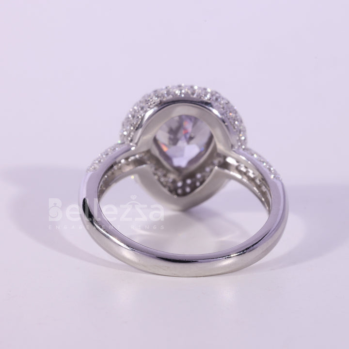 1.0CT Pear Cut Bezel Cluster Diamond Moissanite Engagement Ring