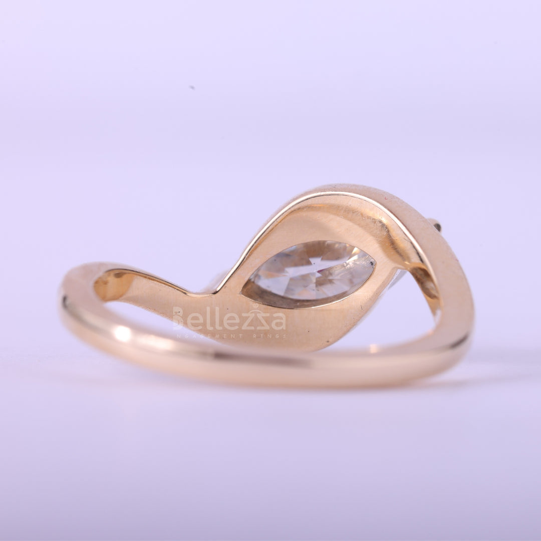 1.0CT East-West Marquise Cut Diamond Unique Engagement Ring