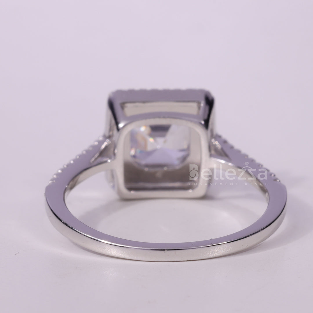1.0CT Asscher Cut Pave Setting Moissanite Engagement Ring