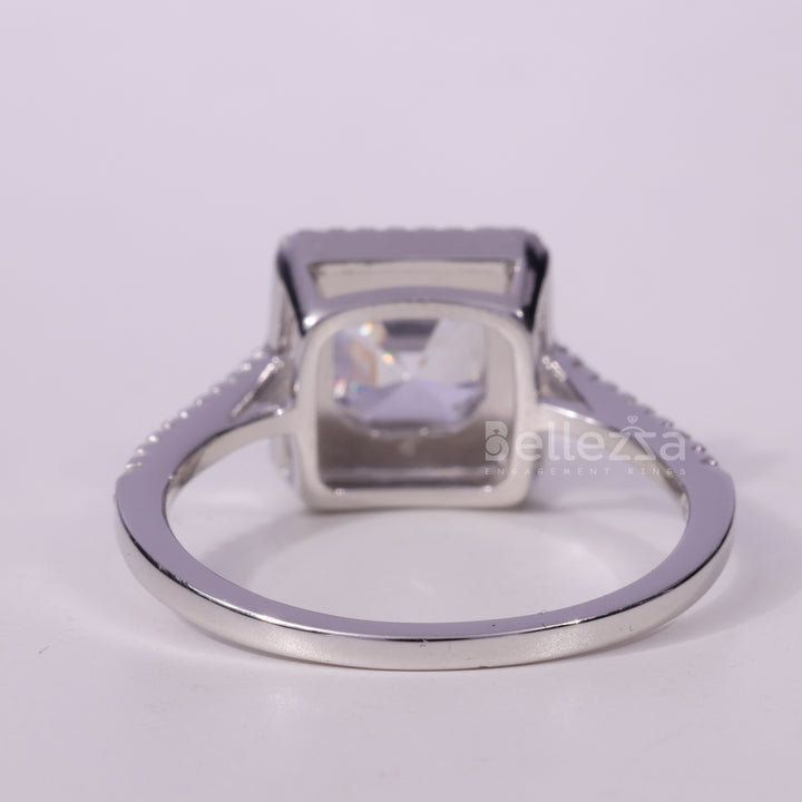 1.0CT Asscher Cut Pave Setting Moissanite Engagement Ring