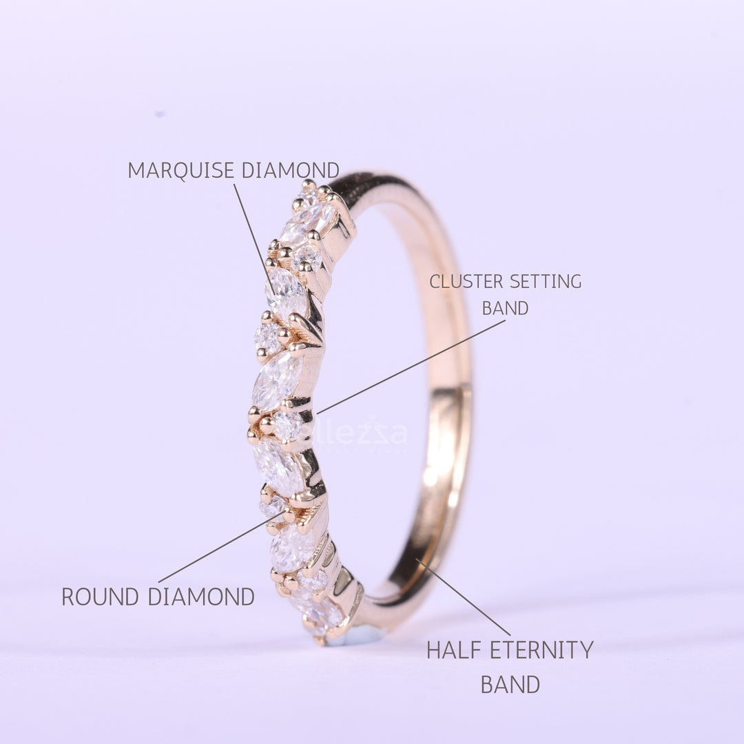 Marquise & Round Cut Cluster Diamond half Eternity Wedding Band