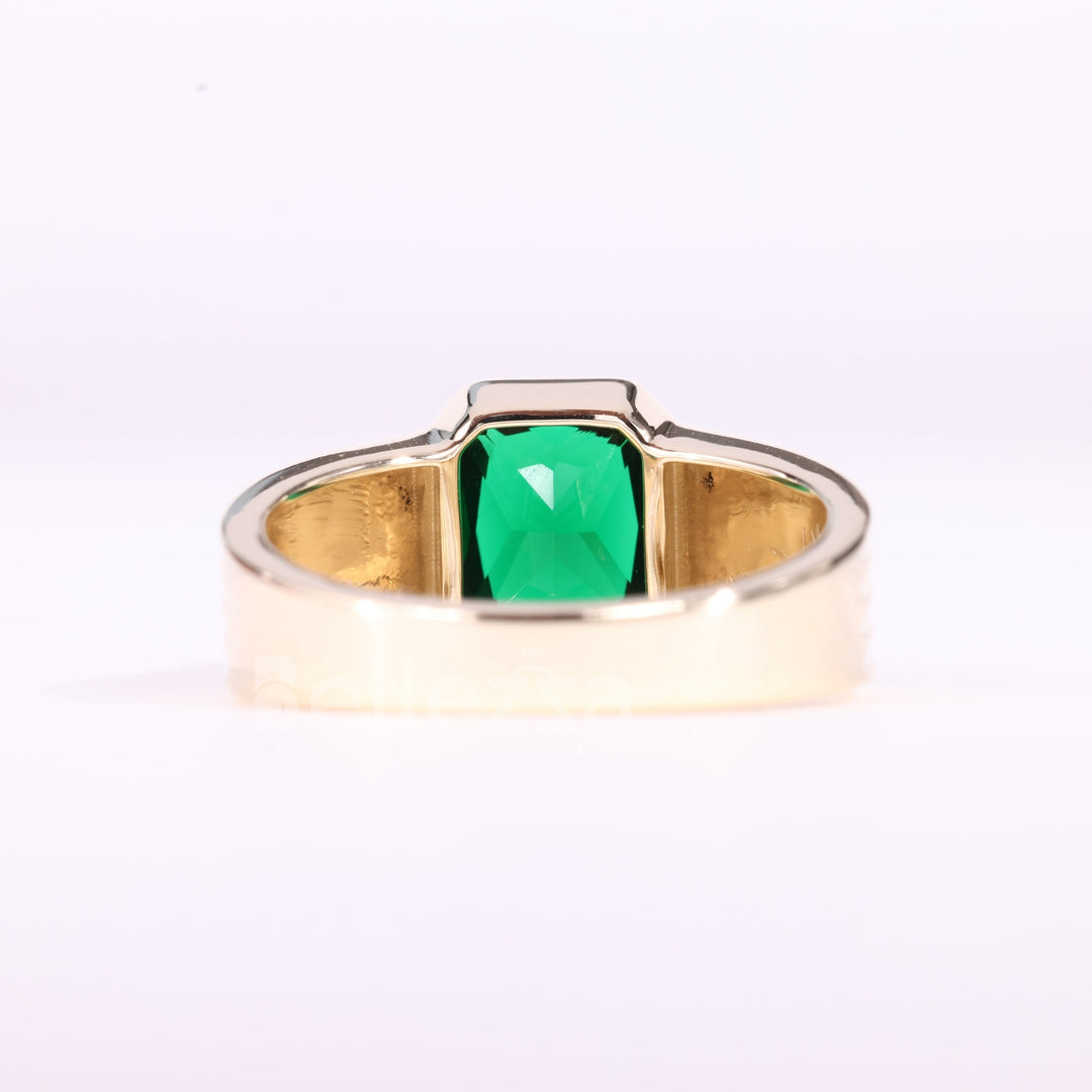 1.50CT Emerald Cut Green Gemstone Bezel Setting Men's Wedding Ring