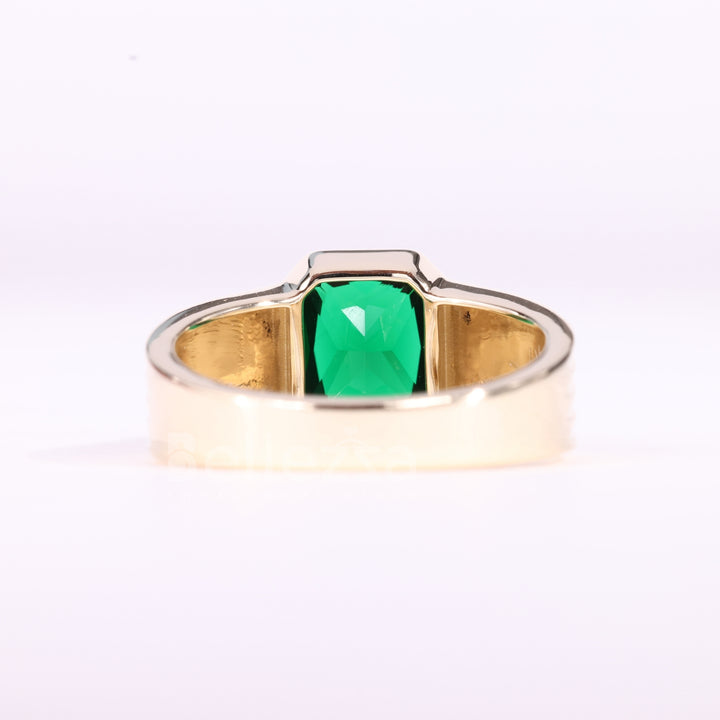 1.50CT Emerald Cut Green Gemstone Bezel Setting Men's Wedding Ring