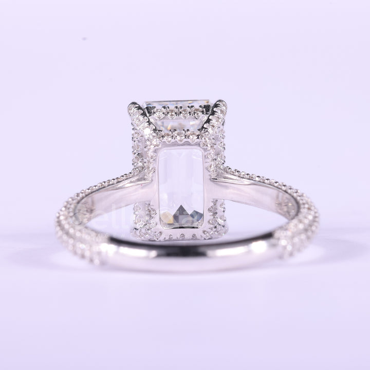 4.0CT Emerald Cut Three Side Pave Setting Moissanite Engagement Ring