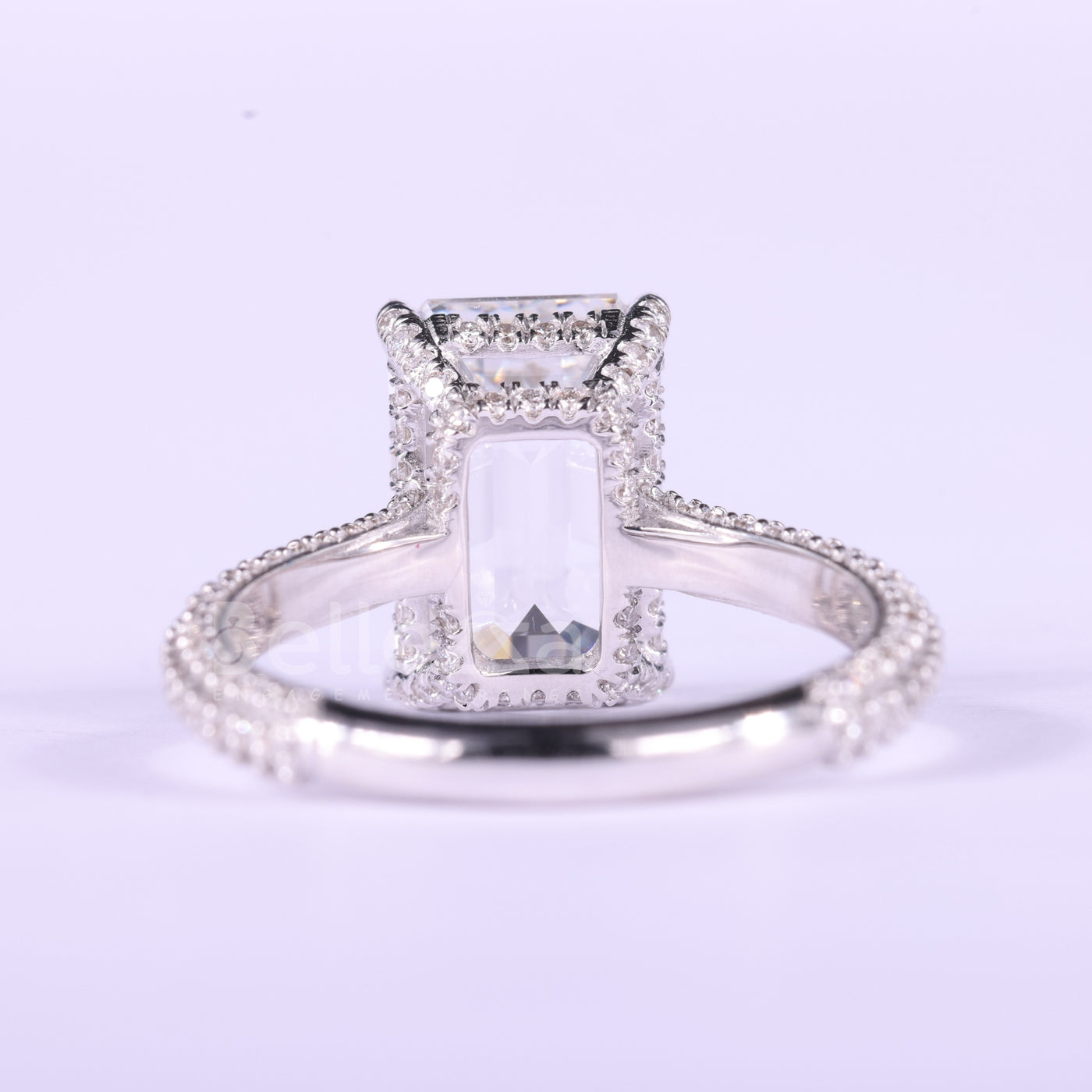 4.0CT Emerald Cut Three Side Pave Setting Moissanite Engagement Ring