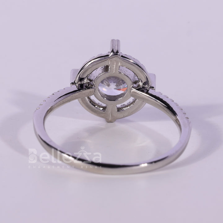 1.0CT Round Cut Halo Pave Setting Moissanite Engagement Ring