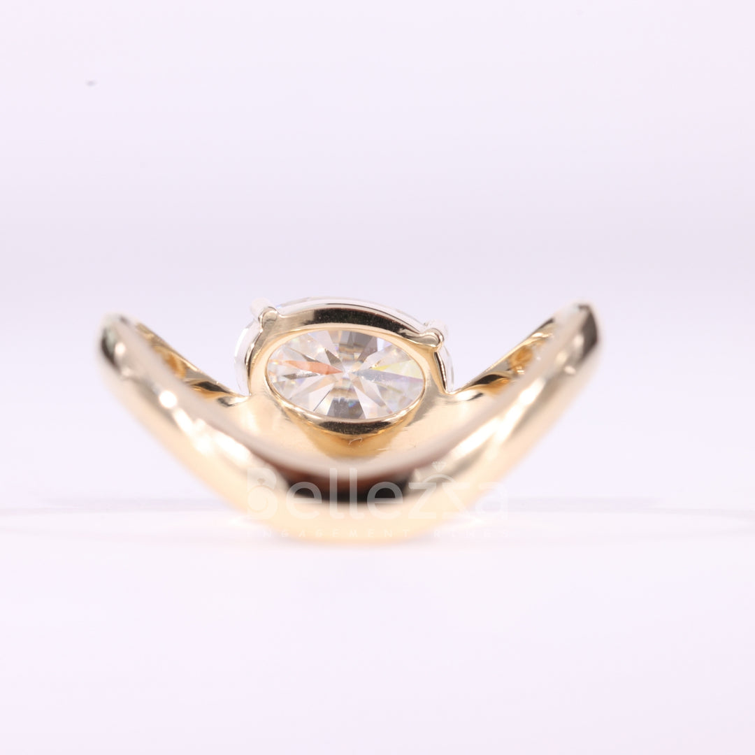1.50CT East-West Oval Cut Curved Moissanite Solitaire Engagement Ring