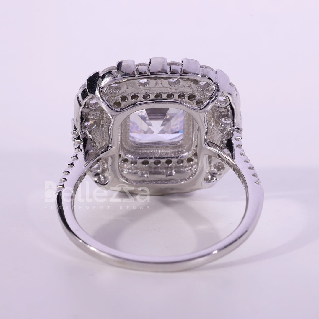 1.0CT Asscher Cut Double Halo Moissanite Engagement Ring