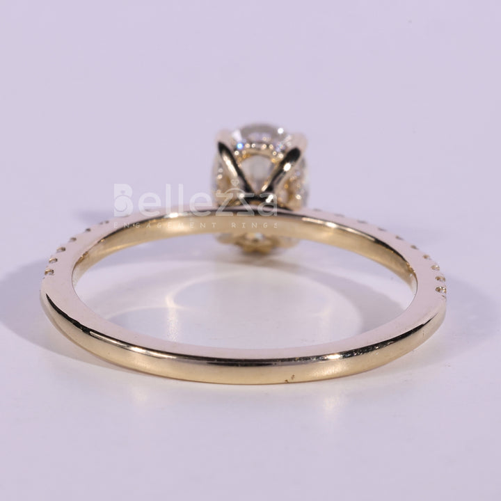 1.0CT Oval Cut Pave Setting Moissanite Engagement Ring