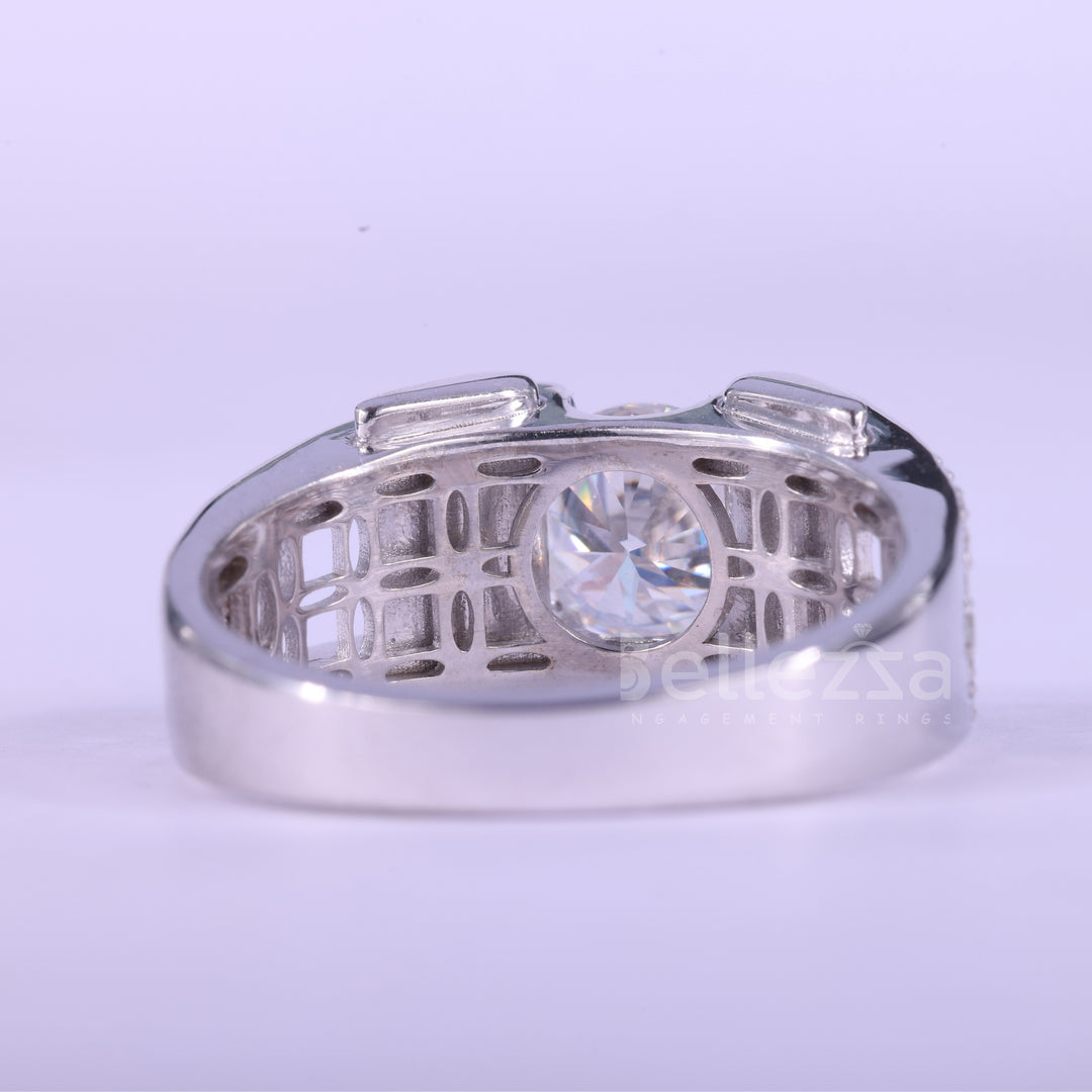 1.0CT Round Cut Unique Moissanite Men's Engagement Ring