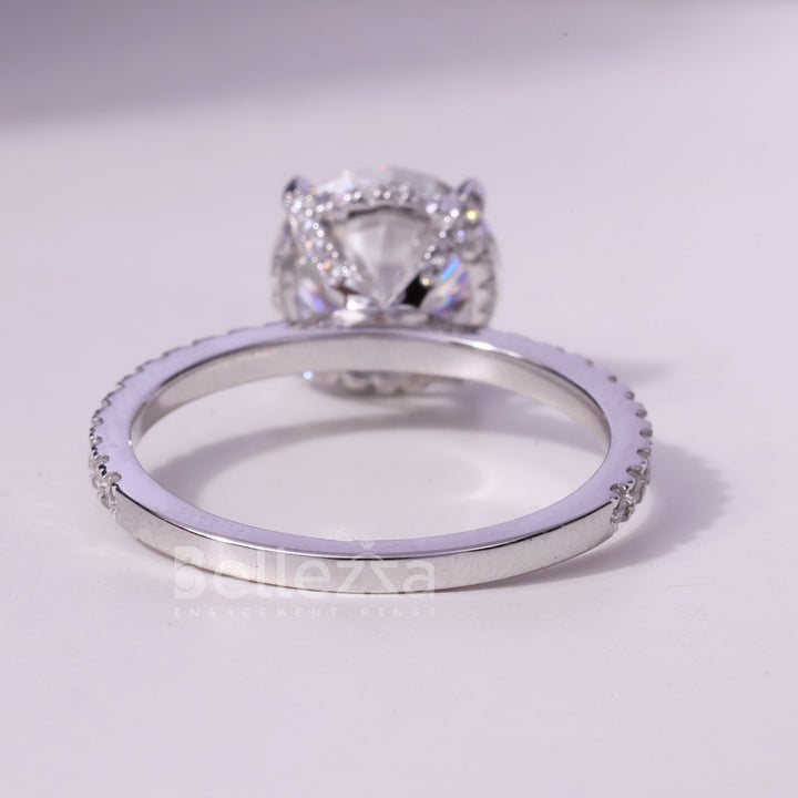 1.0CT Round Cut Hidden Halo Pave Setting Moissanite Engagement Ring
