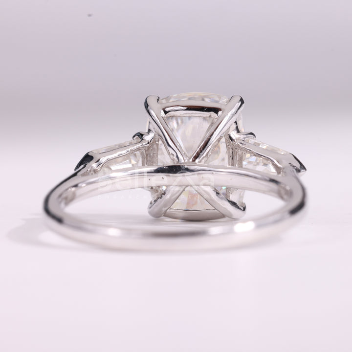 2.0CT Elongated Cushion Cut Three Stone Moissanite Engagement Ring