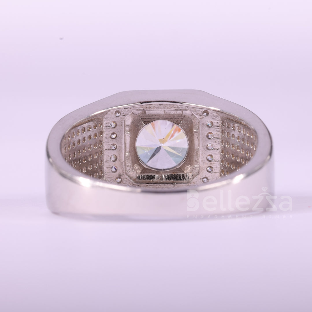 1.0CT Round Cut Halo Cluster Diamond Moissanite Men's Engagement Ring