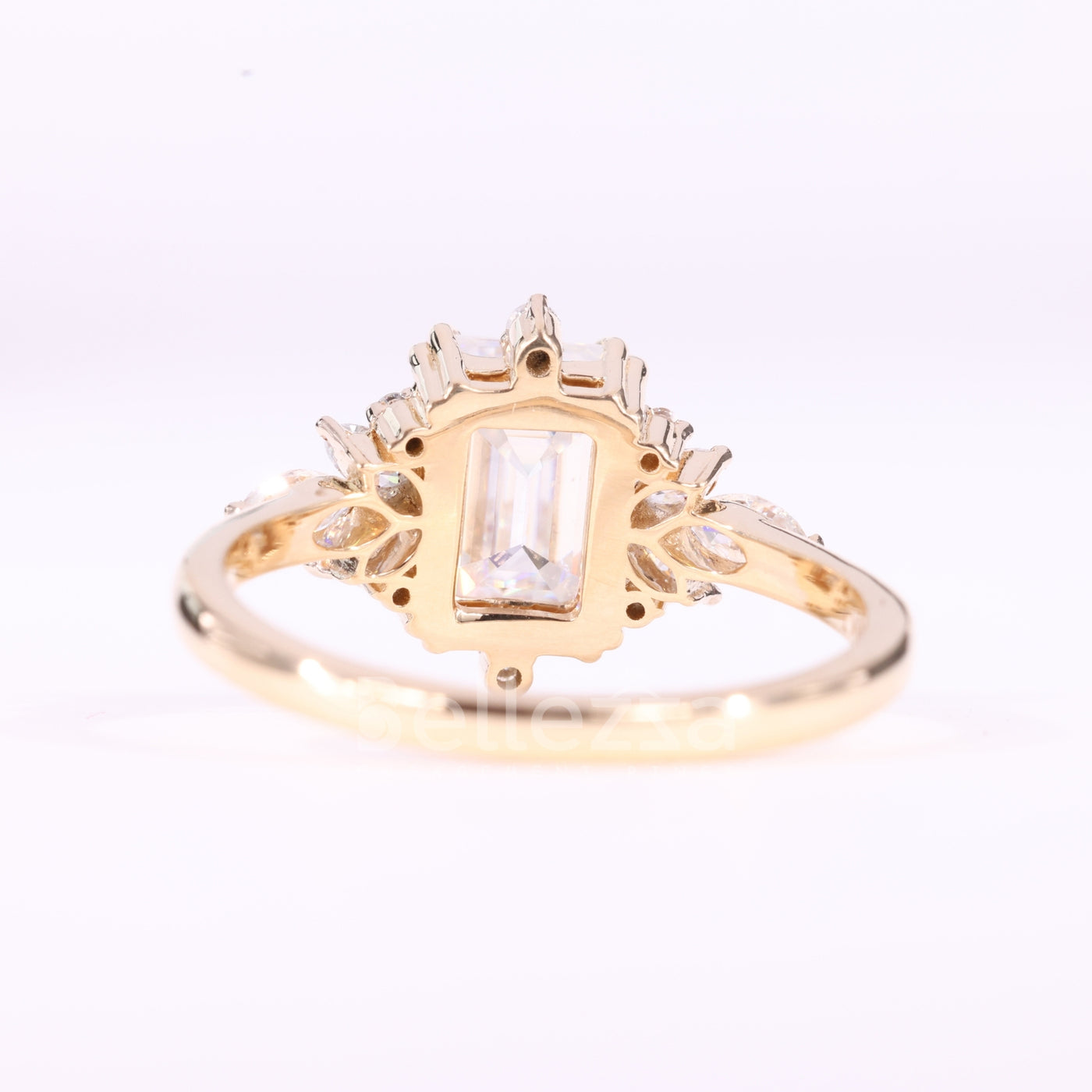 1.00CT Emerald Cut Cluster Diamond Moissanite Engagement Ring