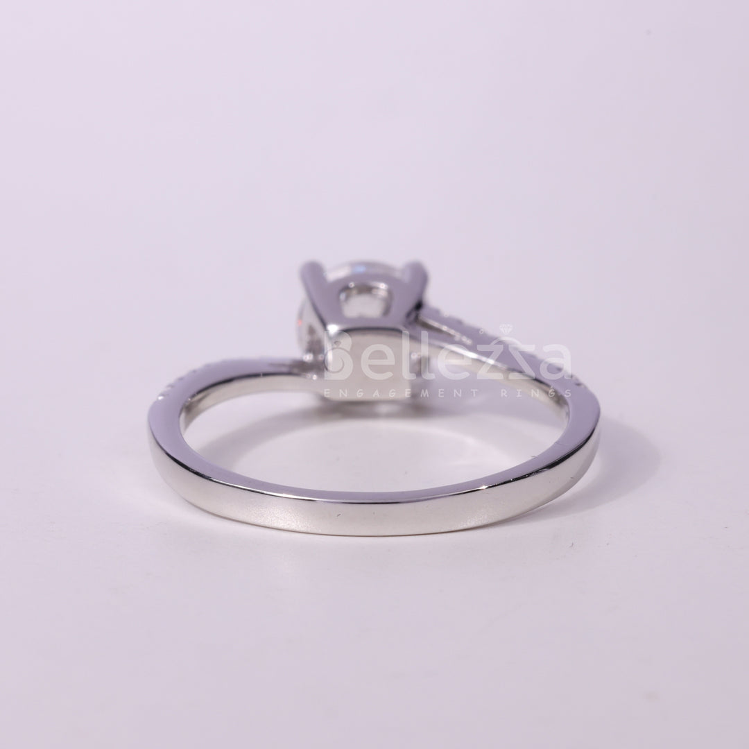 1.0CT Round Cut Pave Setting Moissanite Engagement Ring