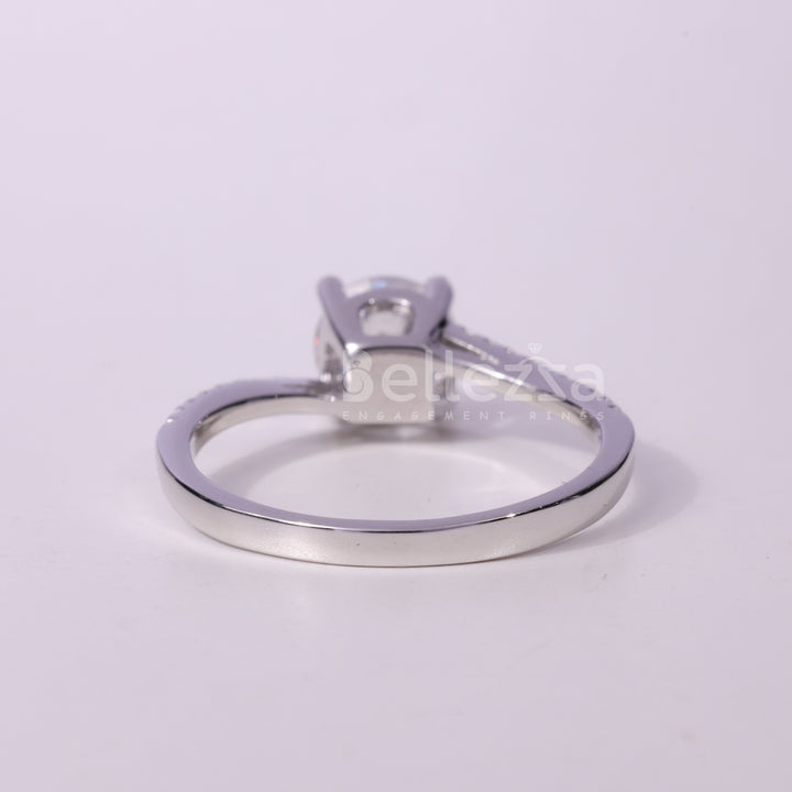 1.0CT Round Cut Pave Setting Moissanite Engagement Ring