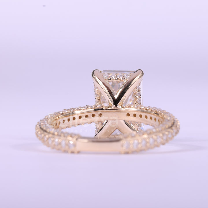 1.50CT Radiant Cut Three Side Pave Setting Moissanite Engagement Ring