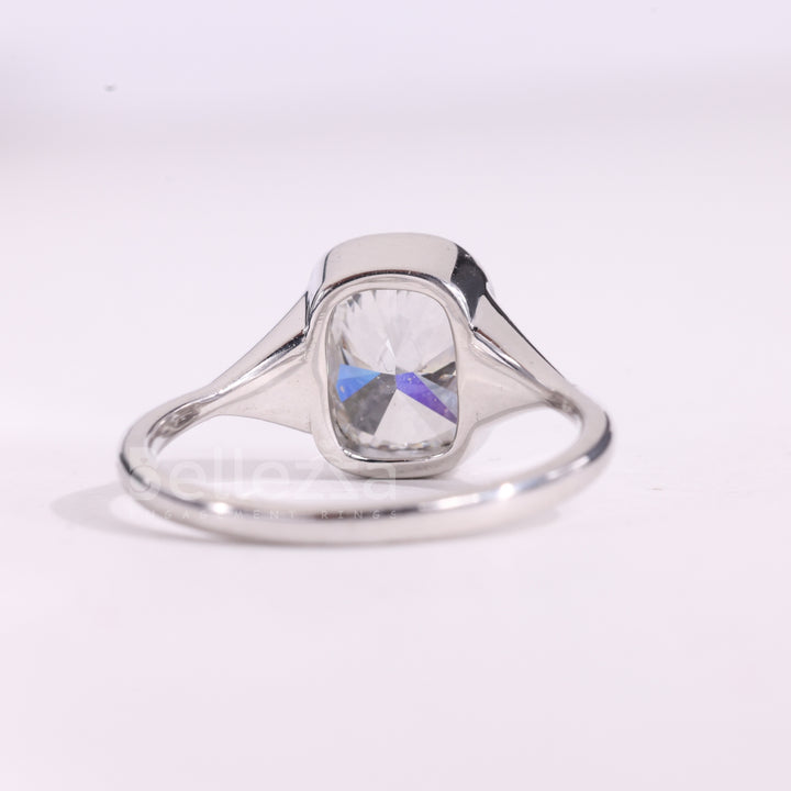 1.0CT Elongated Cushion Cut Bezel Setting Solitaire Engagement Ring