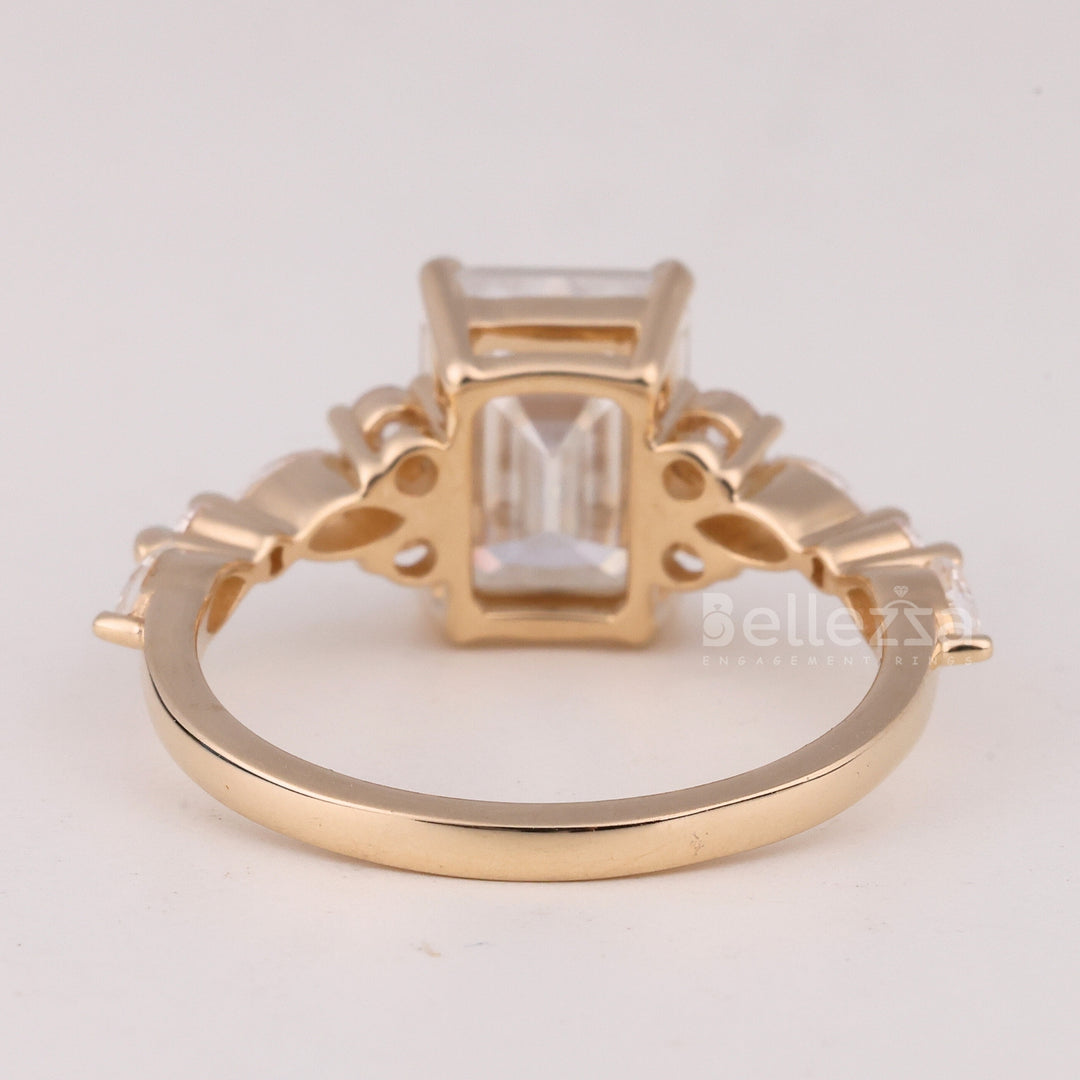 1.50CT Emerald Cut Cluster Diamond Moissanite Engagment Ring