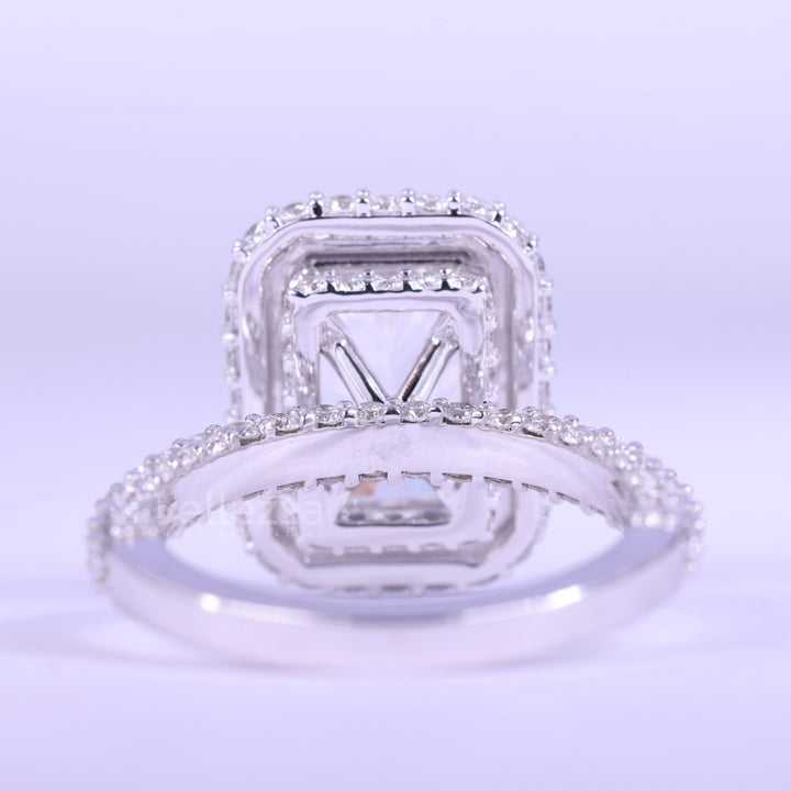 2.0CT Radiant Cut Three Side Pave & Halo Set Moissanite Engagement Ring
