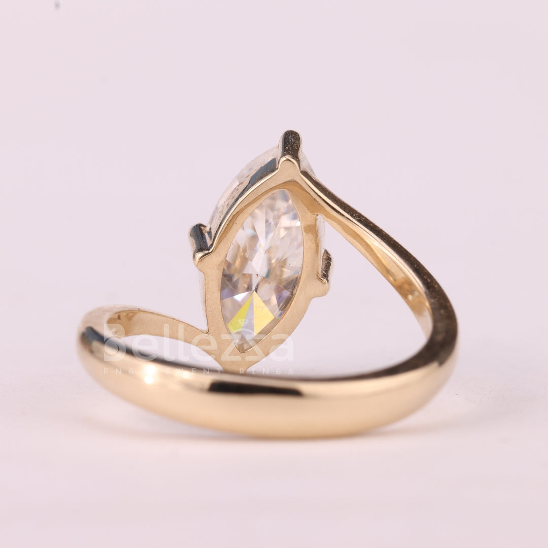 2.0CT Marquise Cut Unique Solitaire Moissanite Engagement Ring