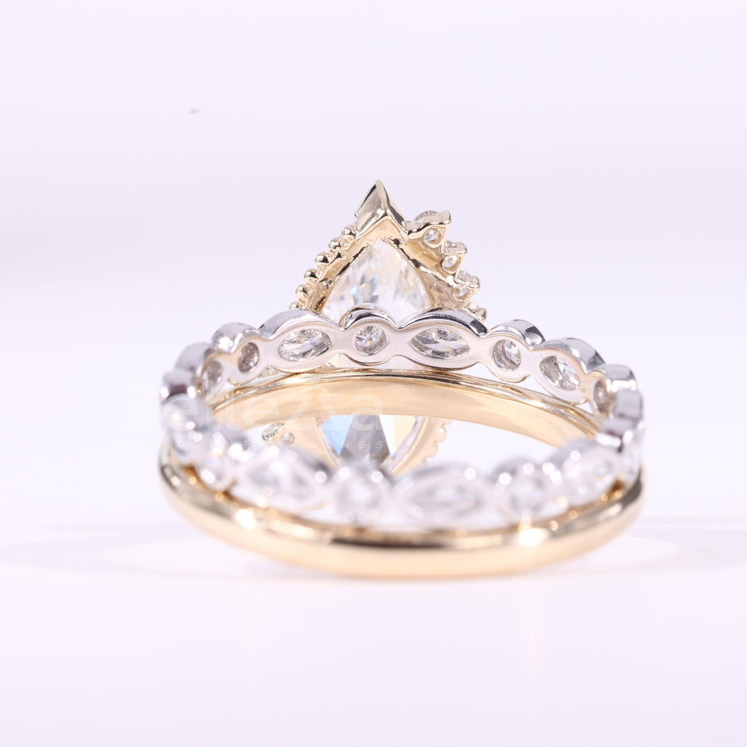 2.0CT Marquise Cut Unqiue Cluster Diamond Moissanite Bridal Ring Set