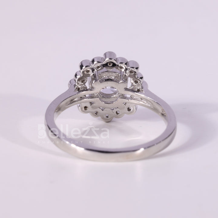 1.0CT Round Cut Unique Cluster Bezel Setting Engagement Ring