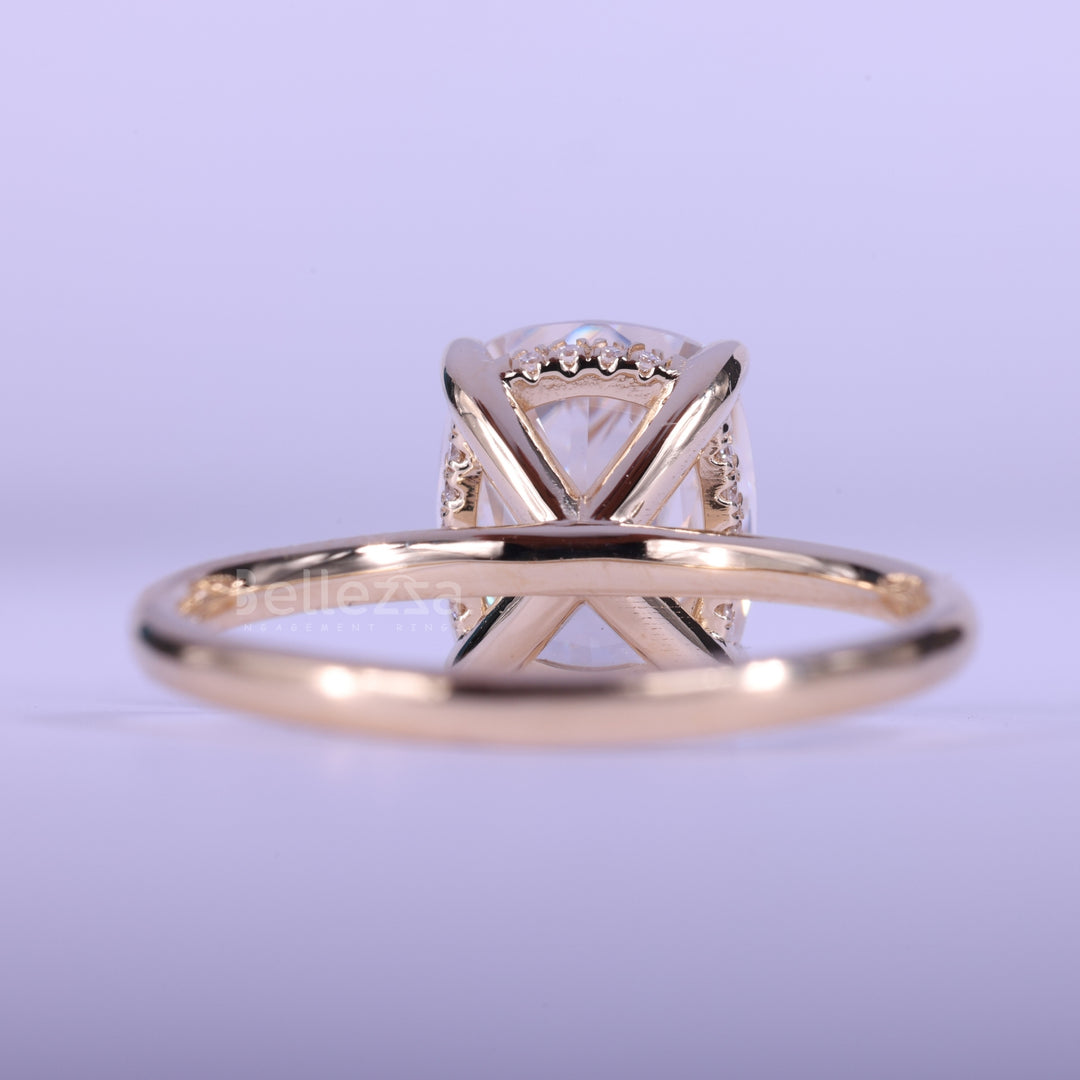 2.0CT Elonganted Cushion Cut Hidden Halo Set Ring