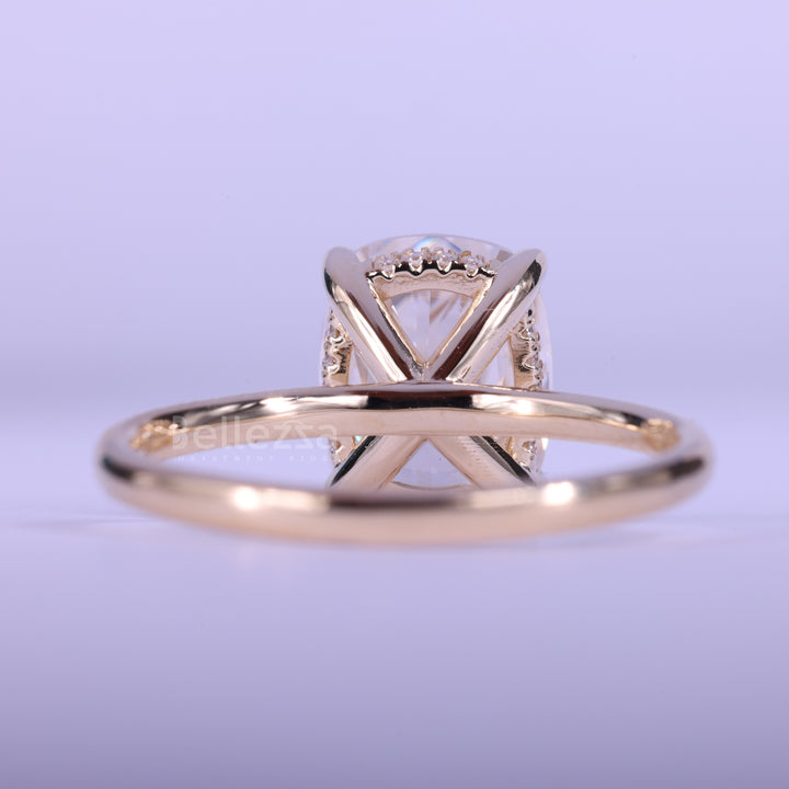 2.0CT Elonganted Cushion Cut Hidden Halo Set Ring