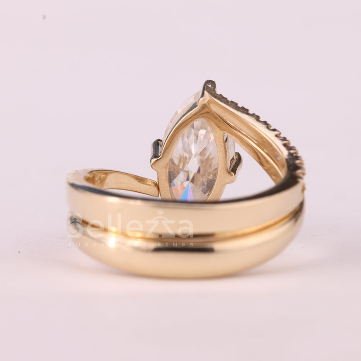 2.0CT Marquise Cut Unique Cluster Diamond Bridal Ring Set