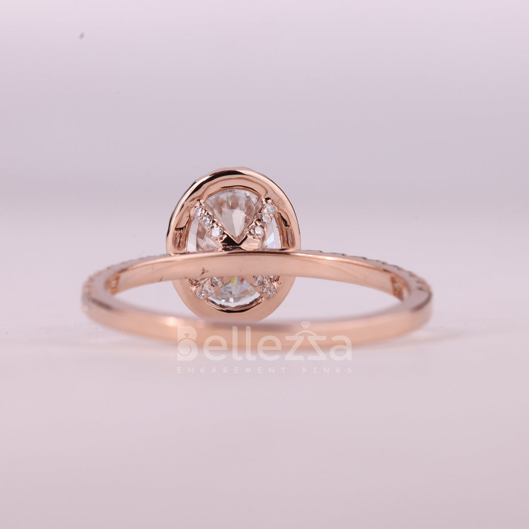 1.0CT Oval Cut Halo Pave Setting Moissanite Engagement Ring
